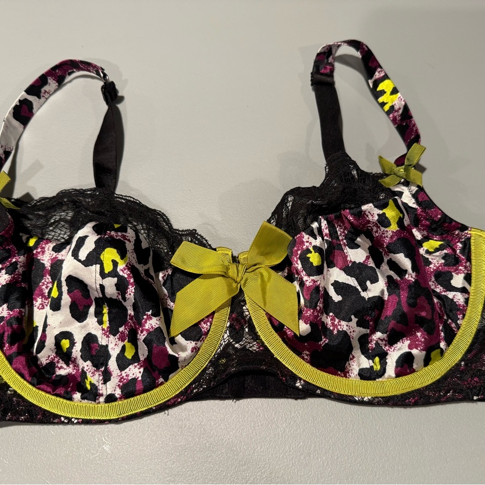 Cacique Leopard Print Lace Bra with Neon  Accents
